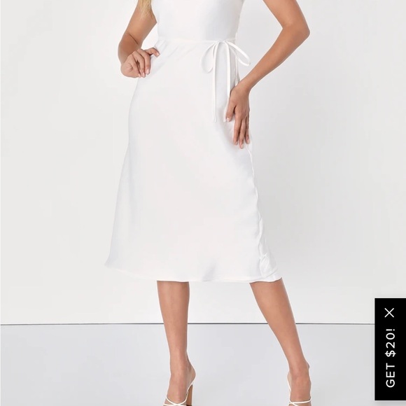 NWT Exceptionally Chic White Bias Cut Lurex Slip Midi Dress- Medium - Picture 2 of 5